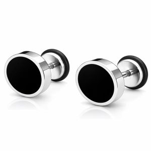Mendes heren oorbellen Edelstaal Zwart Zilverkleurig-6mm