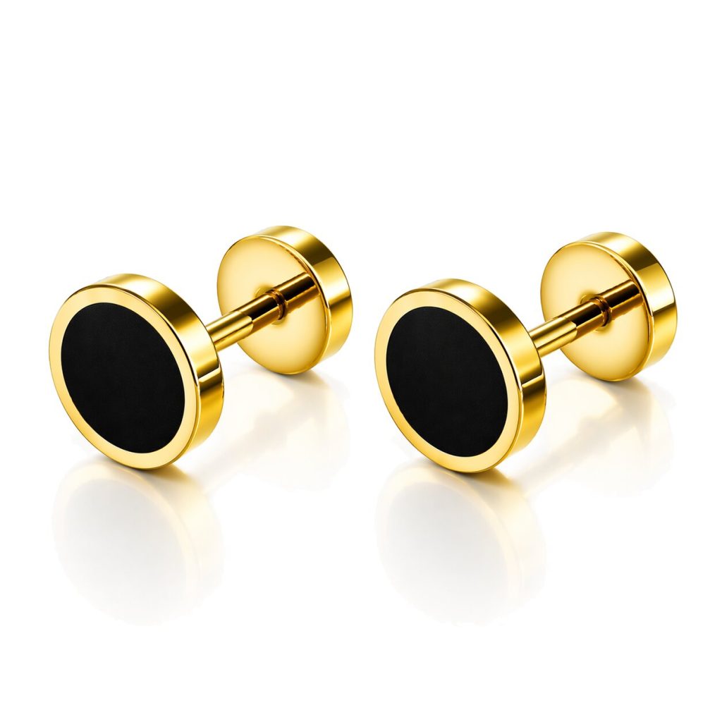 Mendes Heren Oorbellen Goudkleurig RVS – Fake Plug Studs – Minimalistisch & Stoer – 8mm