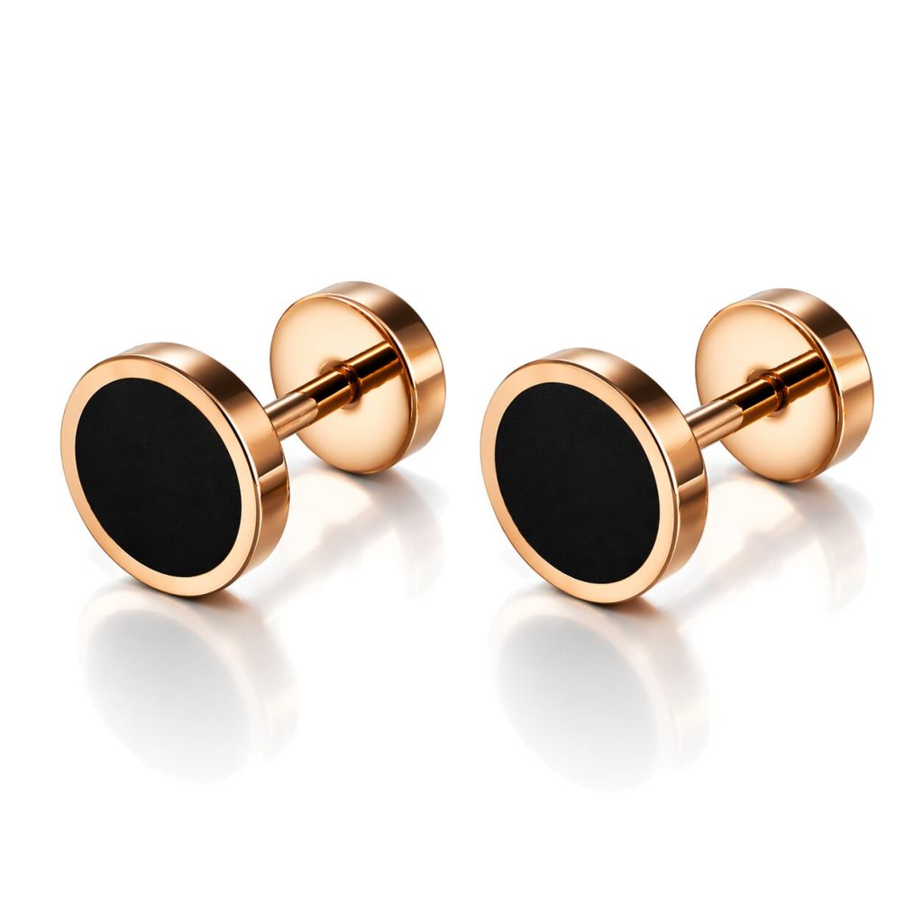 Mendes Heren Oorbellen Rose Zwart RVS – Fake Plug Studs – Minimalistisch & Stoer – 8mm