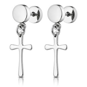 Mendes Heren Oorbellen Titanium – Zilverkleurige Kruis Hangers – Stud Oorbellen met Steker – Hypoallergeen