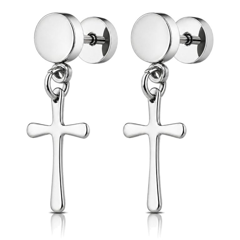 Mendes Heren Oorbellen Titanium – Zilverkleurige Kruis Hangers – Stud Oorbellen met Steker – Hypoallergeen