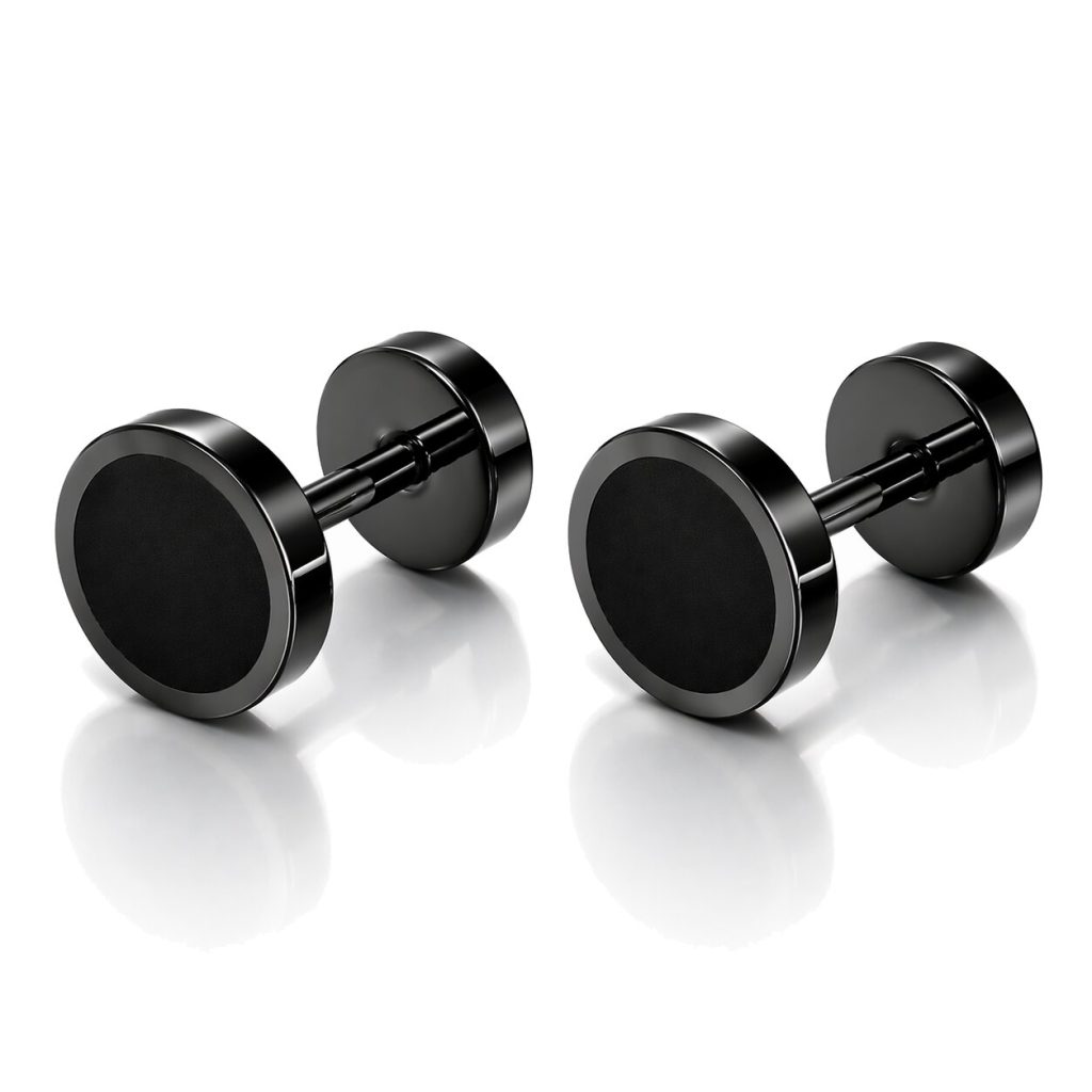 Mendes Heren Oorbellen Zwart RVS – Fake Plug Studs – Minimalistisch & Stoer – 8mm
