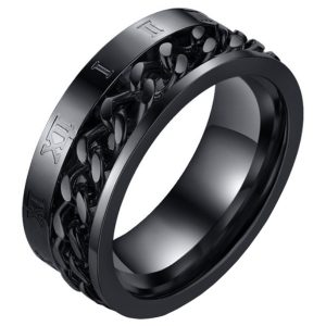 Mendes heren ring Cuban Link Roman Numeral Black-21.5mm