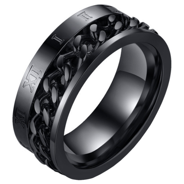 Mendes heren ring Cuban Link Roman Numeral Black-20mm