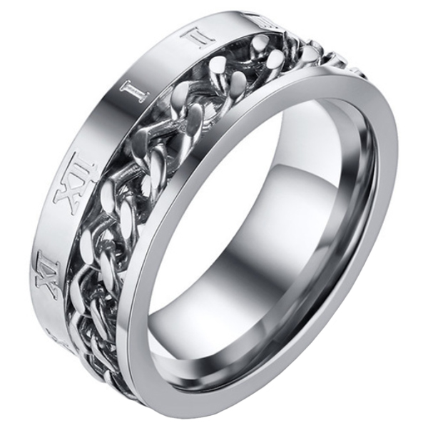 Mendes heren ring Cuban Link Roman Numeral Silver-21.5mm
