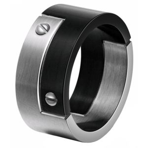 Mendes heren ring edelstaal Schroef Zwart Zilver-21mm