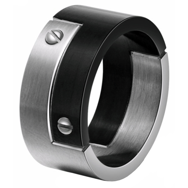 Mendes heren ring edelstaal Schroef Zwart Zilver-21mm