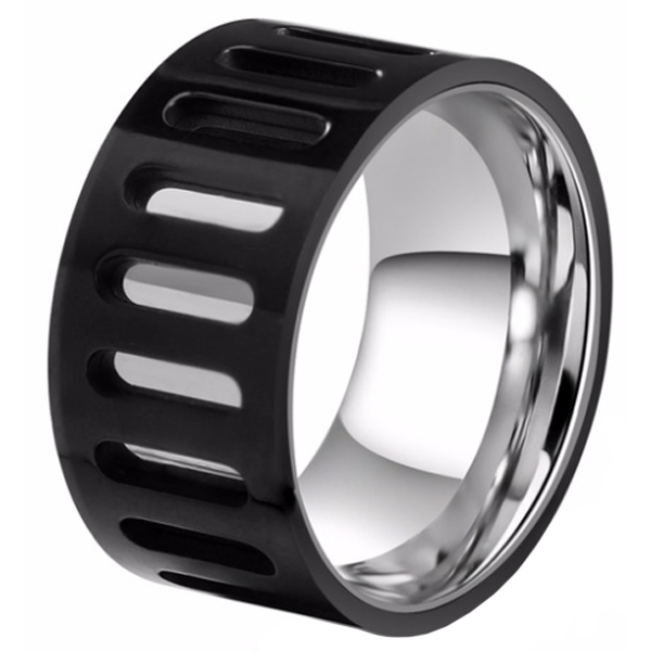 Mendes heren ring edelstaal Zwart met Zilver-19mm