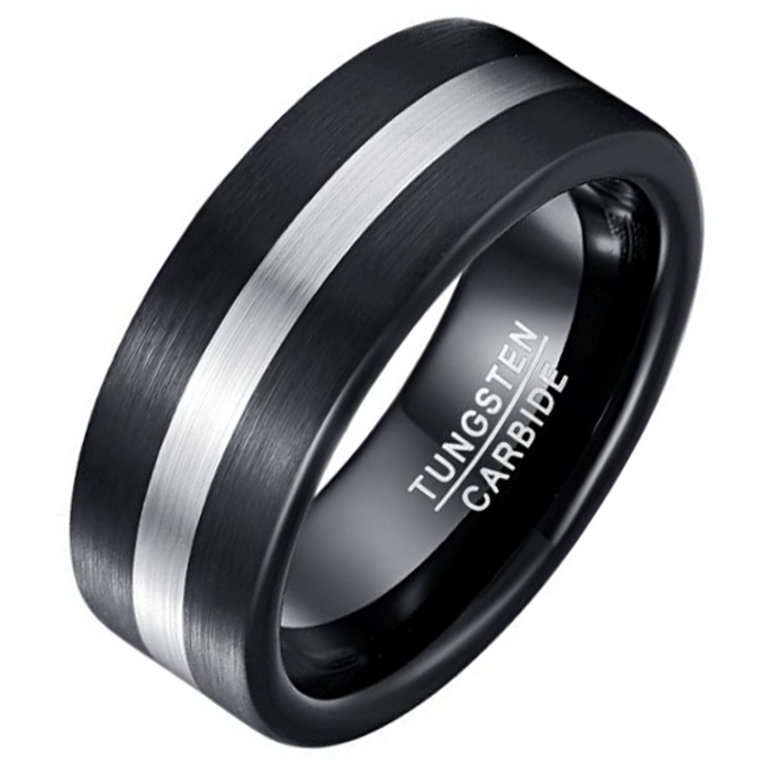 Mendes heren ring geborsteld Wolfraamcarbide Zwart Zilverkleurig-21mm