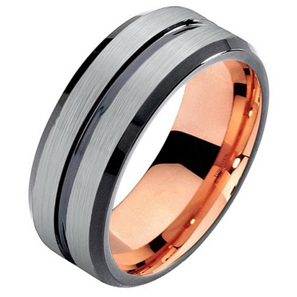 Mendes heren ring Wolfraam Rose Verguld Mat Zilver 8mm-19mm