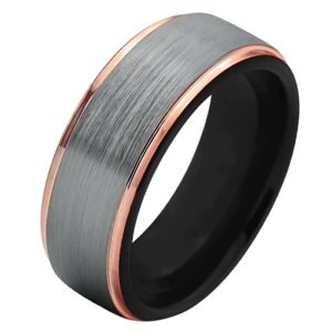 Mendes heren ring Wolfraam Zilver Zwart goud 8mm-18mm