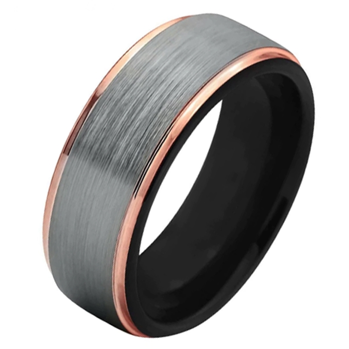 Mendes heren ring Wolfraam Zilver Zwart goud 8mm-18mm