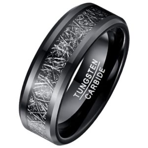 Mendes heren ring Wolfraamcarbide zwart Vermiculiet Inlay-19mm