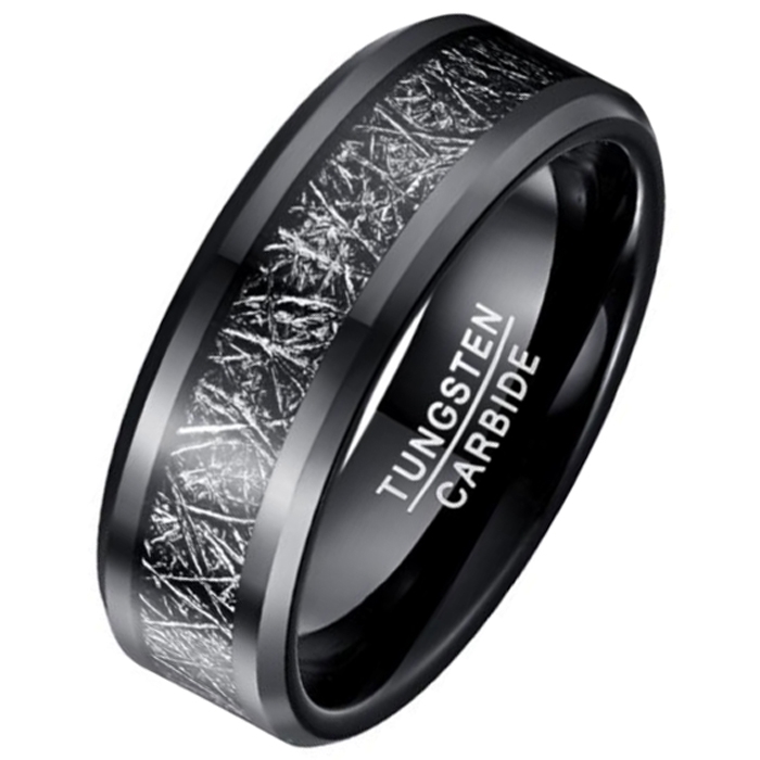 Mendes heren ring Wolfraamcarbide zwart Vermiculiet Inlay-17mm