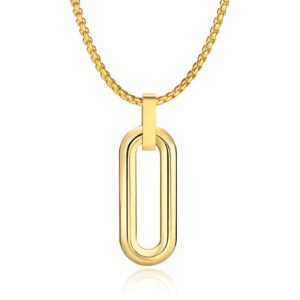 Mendes Herenketting met 3D Ovale Geometrische Hanger – Goudkleurig