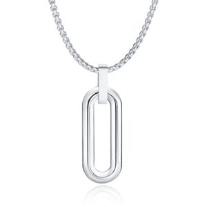 Mendes Herenketting met 3D Ovale Geometrische Hanger – Zilver
