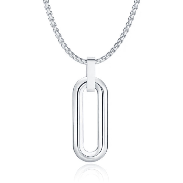 Mendes Herenketting met 3D Ovale Geometrische Hanger – Zilver
