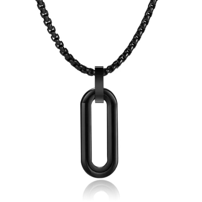 Mendes Herenketting met 3D Ovale Geometrische Hanger – Zwart