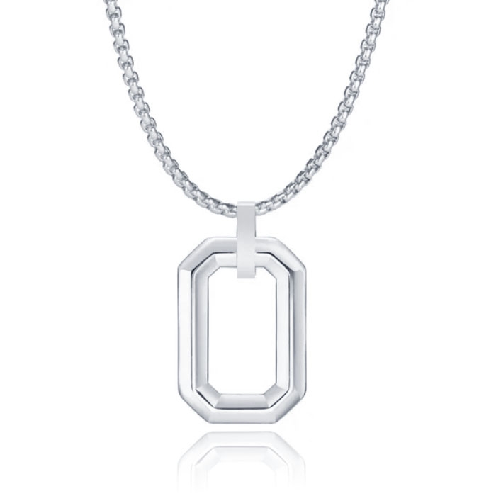 Mendes Herenketting met Minimalistische Geometrische Hanger – Zilver