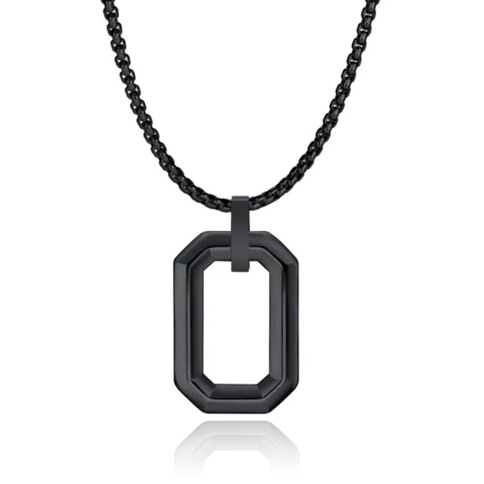 Mendes Herenketting met Minimalistische Geometrische Hanger – Zwart