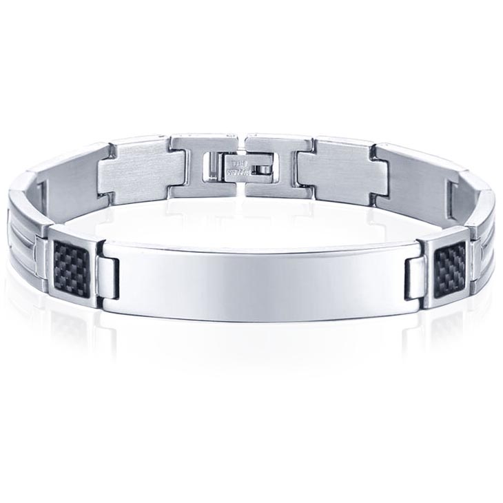 Mendes ID Armband Edelstaal Carbon Fibre Zilverkleurig