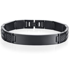 Mendes ID Armband Edelstaal Carbon Fibre Zwart