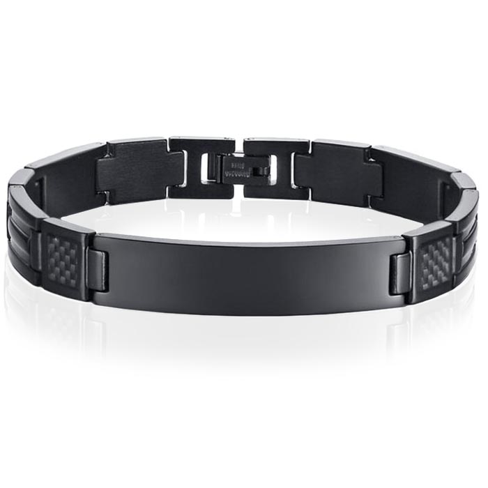 Mendes ID Armband Edelstaal Carbon Fibre Zwart