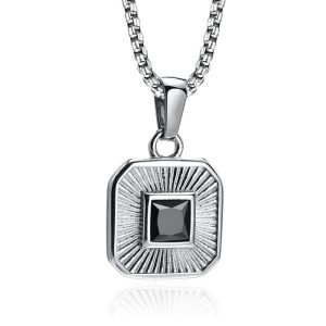 Mendes Ketting Vierkant met Zirkonia – Zilver & Zwart