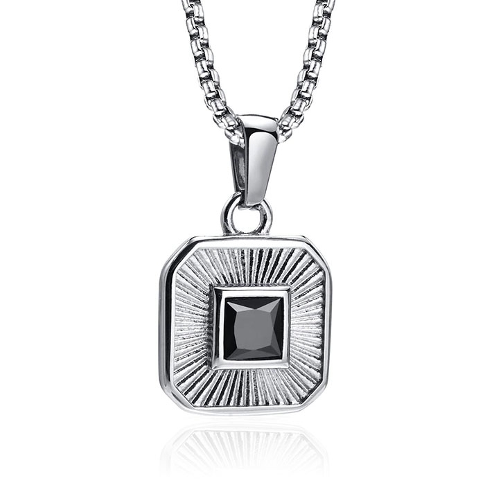 Mendes Ketting Vierkant met Zirkonia – Zilver & Zwart