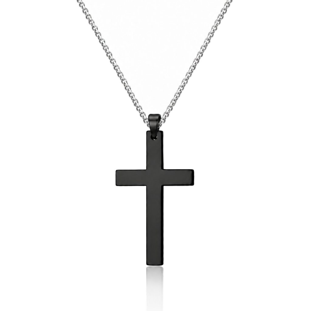Mendes Kruis kettinghanger Cuban Link Zwart Zilverkleurig