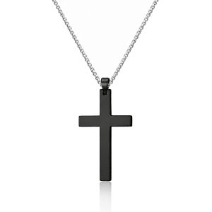 Mendes Kruis kettinghanger Cuban Link Zwart Zilverkleurig