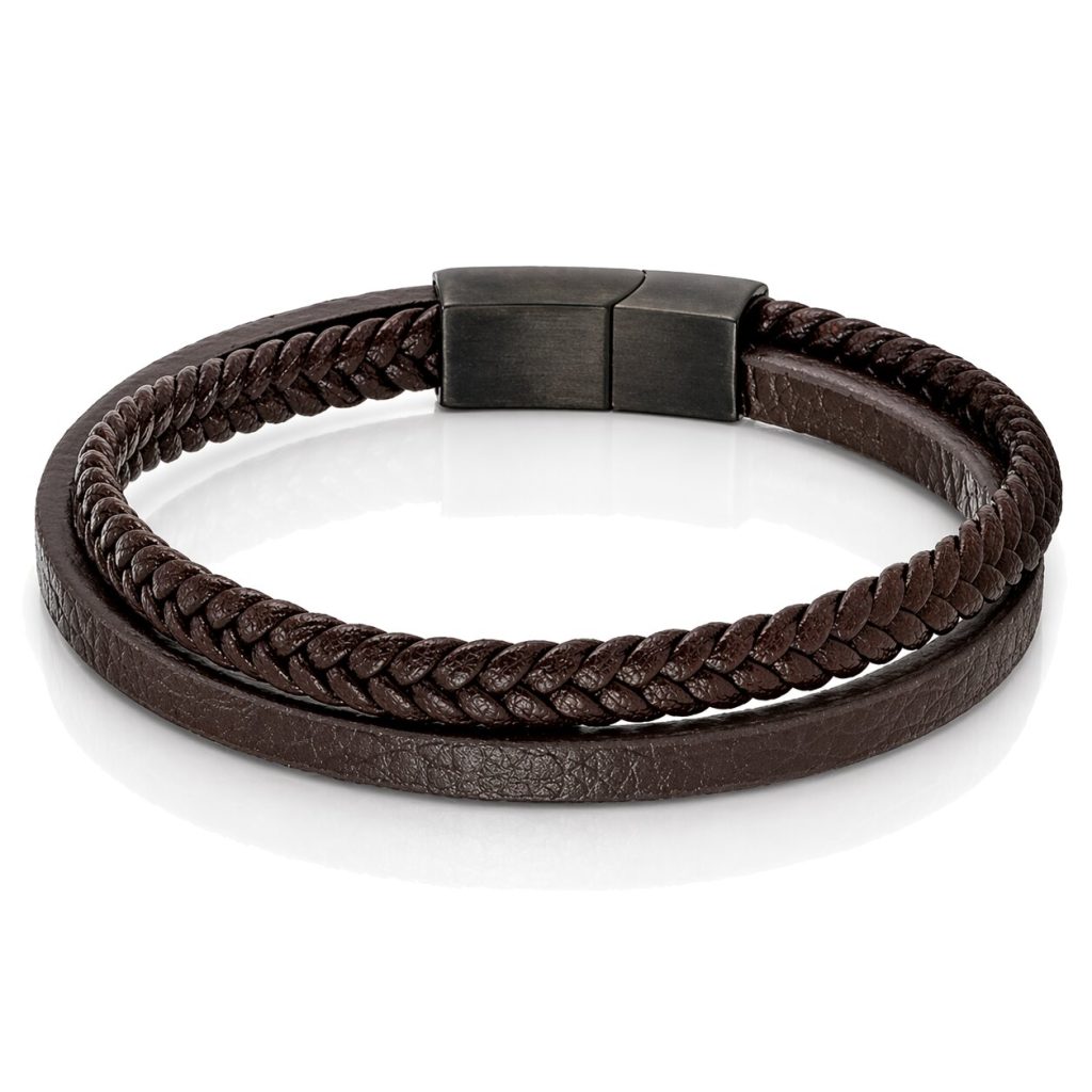 Mendes Minimalistische Heren Armband van Leer – 2 Strengen, Bruin-23cm