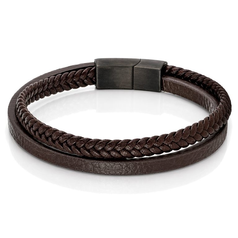 Mendes Minimalistische Heren Armband van Leer – 2 Strengen, Bruin-23cm