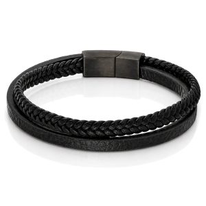 Mendes Minimalistische Heren Armband van Leer – 2 Strengen, Zwart-23cm