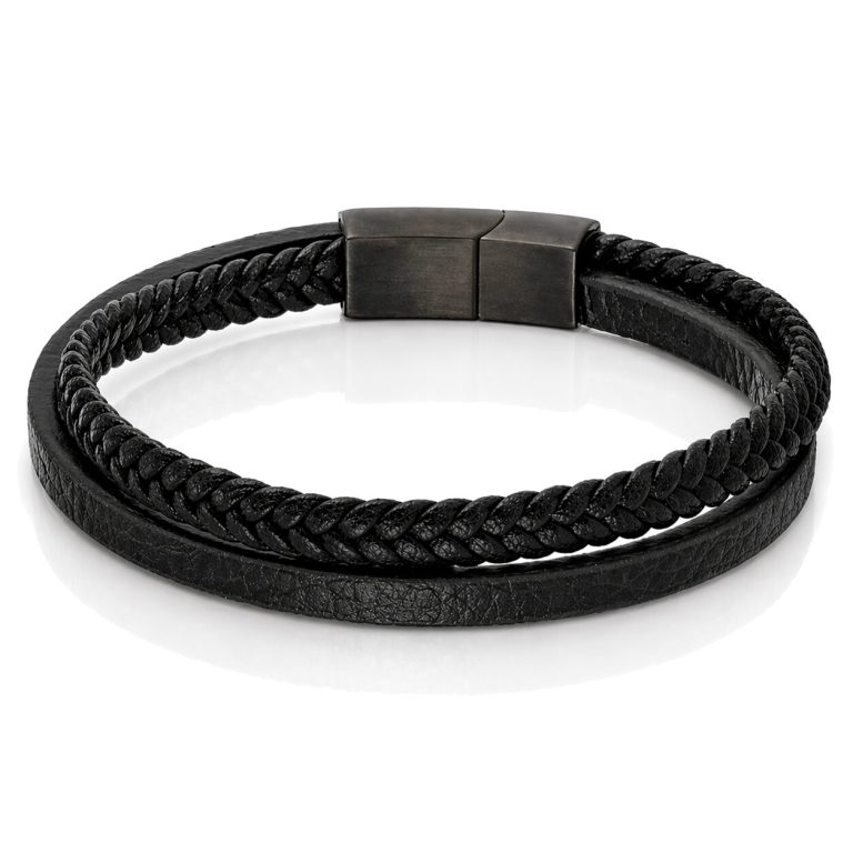 Mendes Minimalistische Heren Armband van Leer – 2 Strengen, Zwart-23cm
