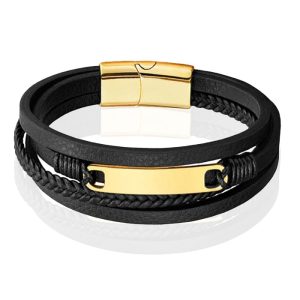 Mendes Multilayer Leren Armband voor Heren met Gouden Coating-23cm