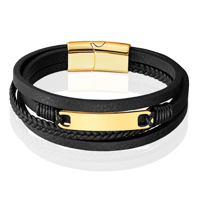 Mendes Multilayer Leren Armband voor Heren met Gouden Coating-23cm