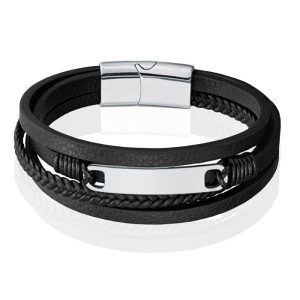 Mendes Multilayer Leren Armband voor Heren met Zilveren Coating-21cm