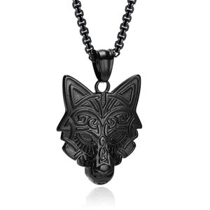 Mendes Nordic Heren Ketting – Rune Wolf Black