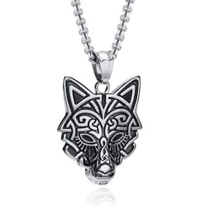 Mendes Nordic Heren Ketting – Rune Wolf Silver