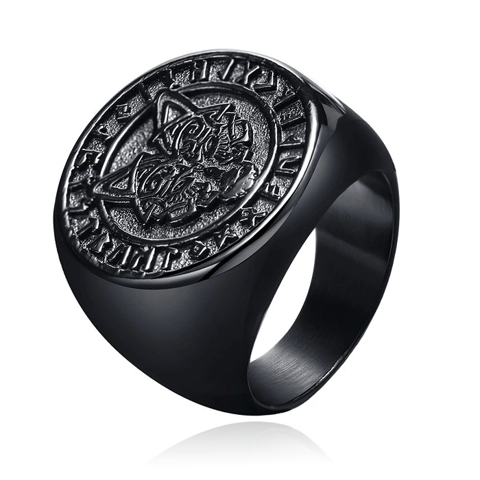 Mendes Nordic Ring – Runic Wolf Black-21mm