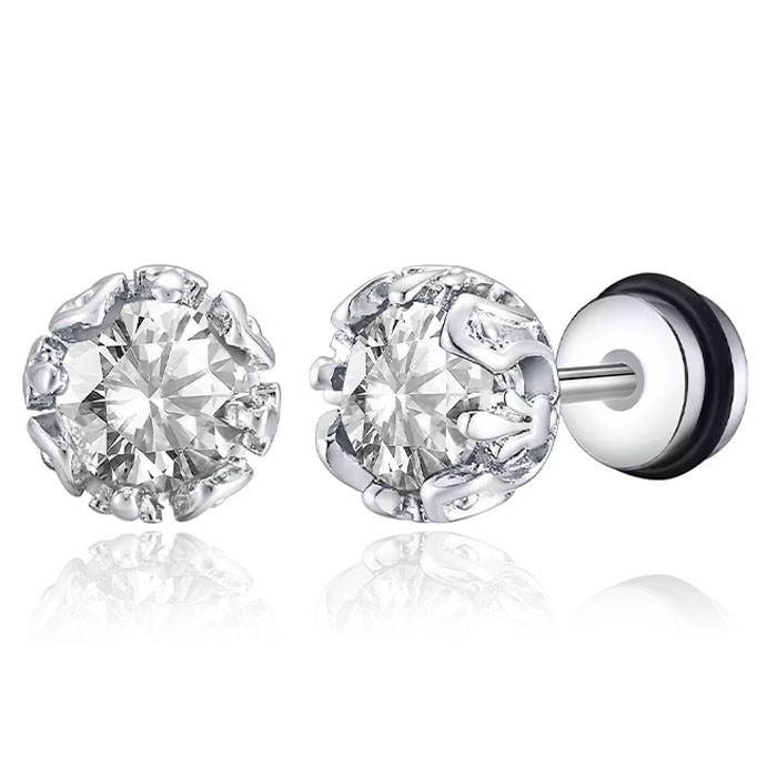 Mendes Oorknoppen RVS zilverkleurig – Transparante Zirconia 8-Klauw