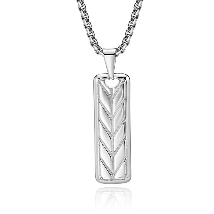 Mendes Stalen Herenketting met Tarwe Patroon Dogtag Hanger – Zilver