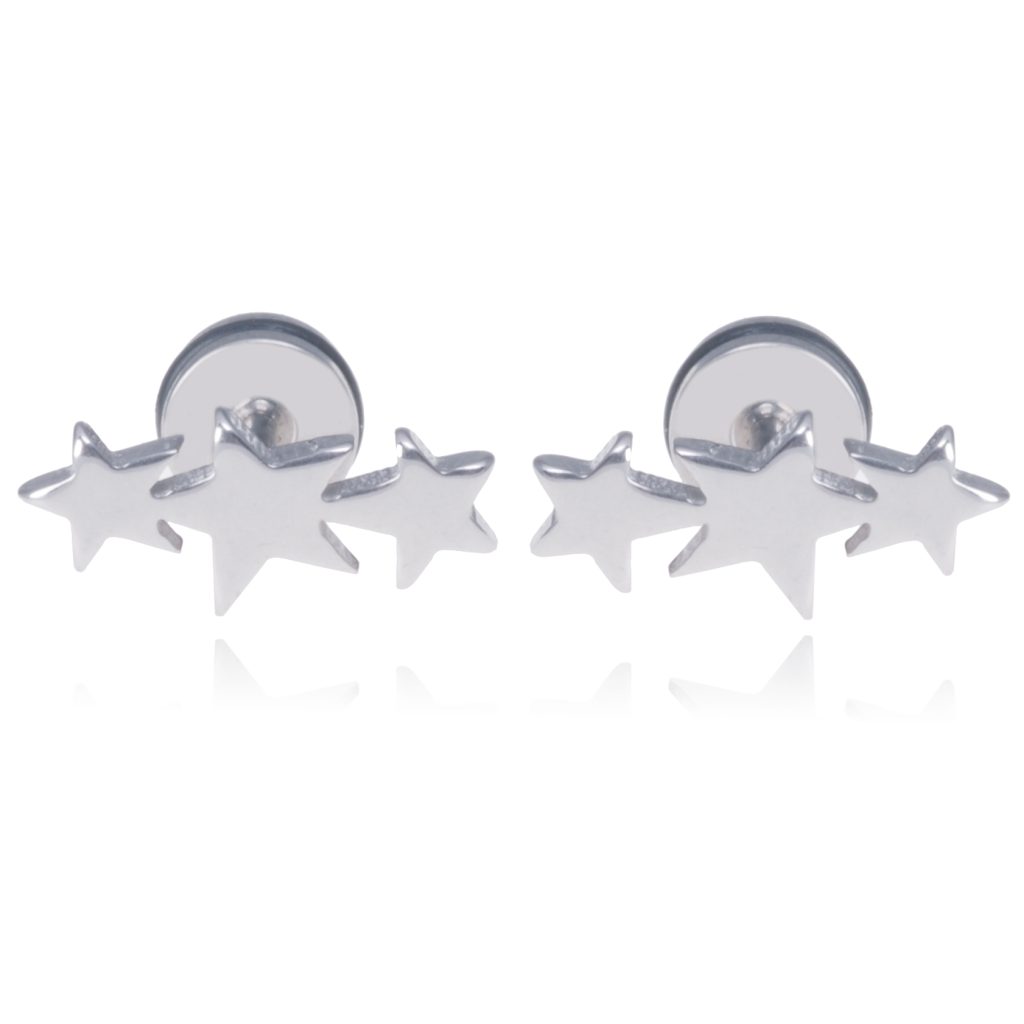 Mendes Triple Star Stud oorbellen Titanium Zilver