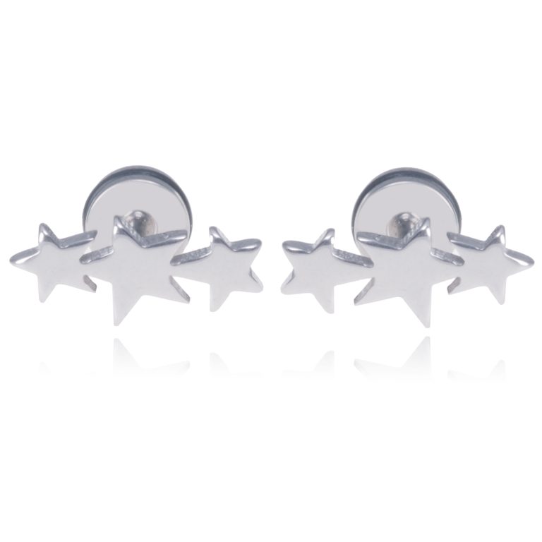 Mendes Triple Star Stud oorbellen Titanium Zilver