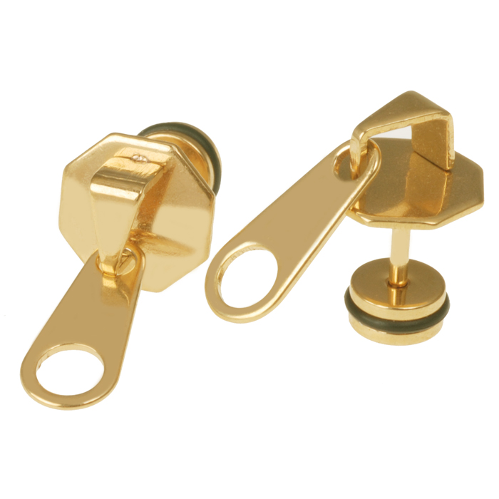 Mendes Zipper Stud oorbellen Titanium Goudkleurig