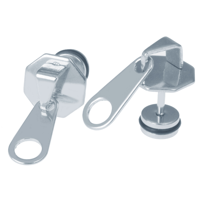Mendes Zipper Stud oorbellen Titanium Zilver
