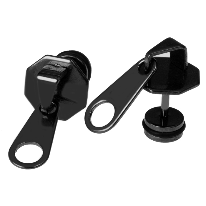 Mendes Zipper Stud oorbellen Titanium Zwart