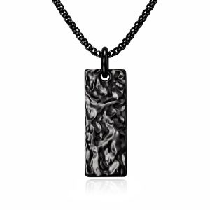 Mendes Zwarte Heren Ketting met Rechthoekige Hamerslag Hanger