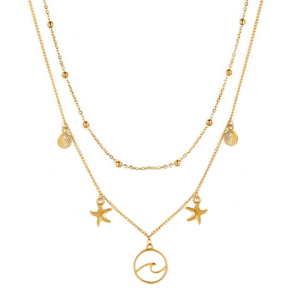 Multi Layer dames ketting Ocean Shell Starfish Goudkleurig